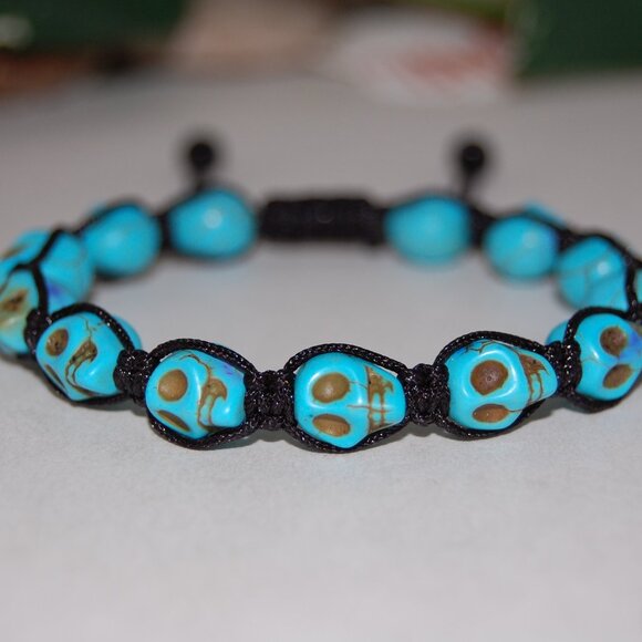 Skull Bracelet,Stone Skull Bracelet,Skull Drawstring Bracelet,Ethnic Bracelet - Picture 2 of 2